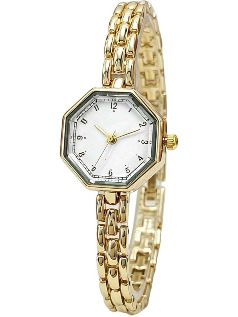 Women's Gold White Octagonal Stainless Steel Dress Quartz Vintage Wrist Watches